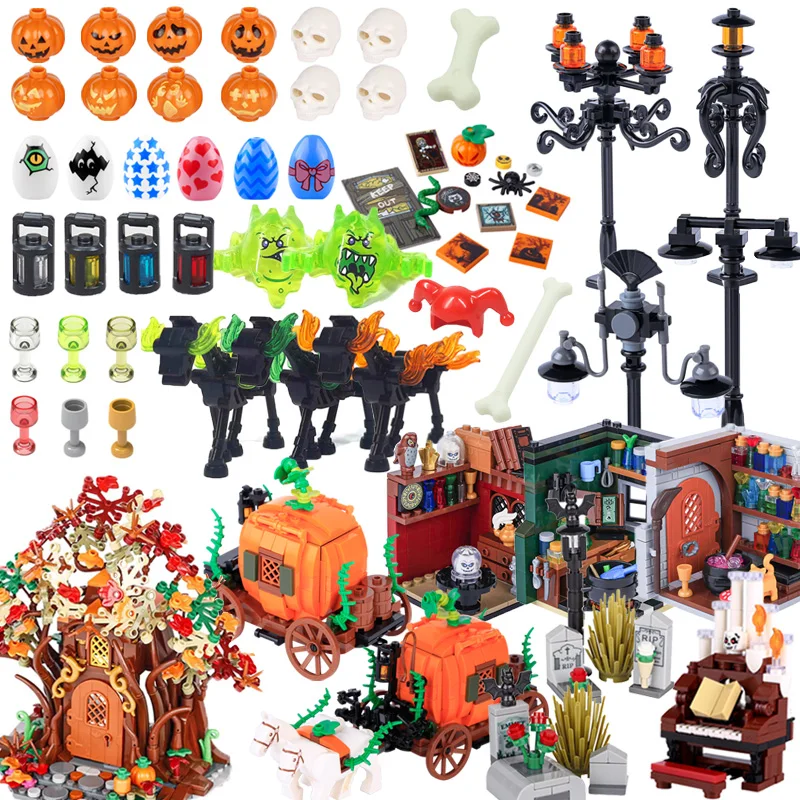 Halloween MOC Building Blocks Pumpkin Carriage Ghosts Headgear Tombstone Skeleton Pianos Accessories Elf House Bricks Toys Gifts
Halloween MOC Building Blocks Pumpkin Carriage Ghosts Headgear Tombstone Skeleton Pianos Accessories Elf House Bricks Toys Gifts