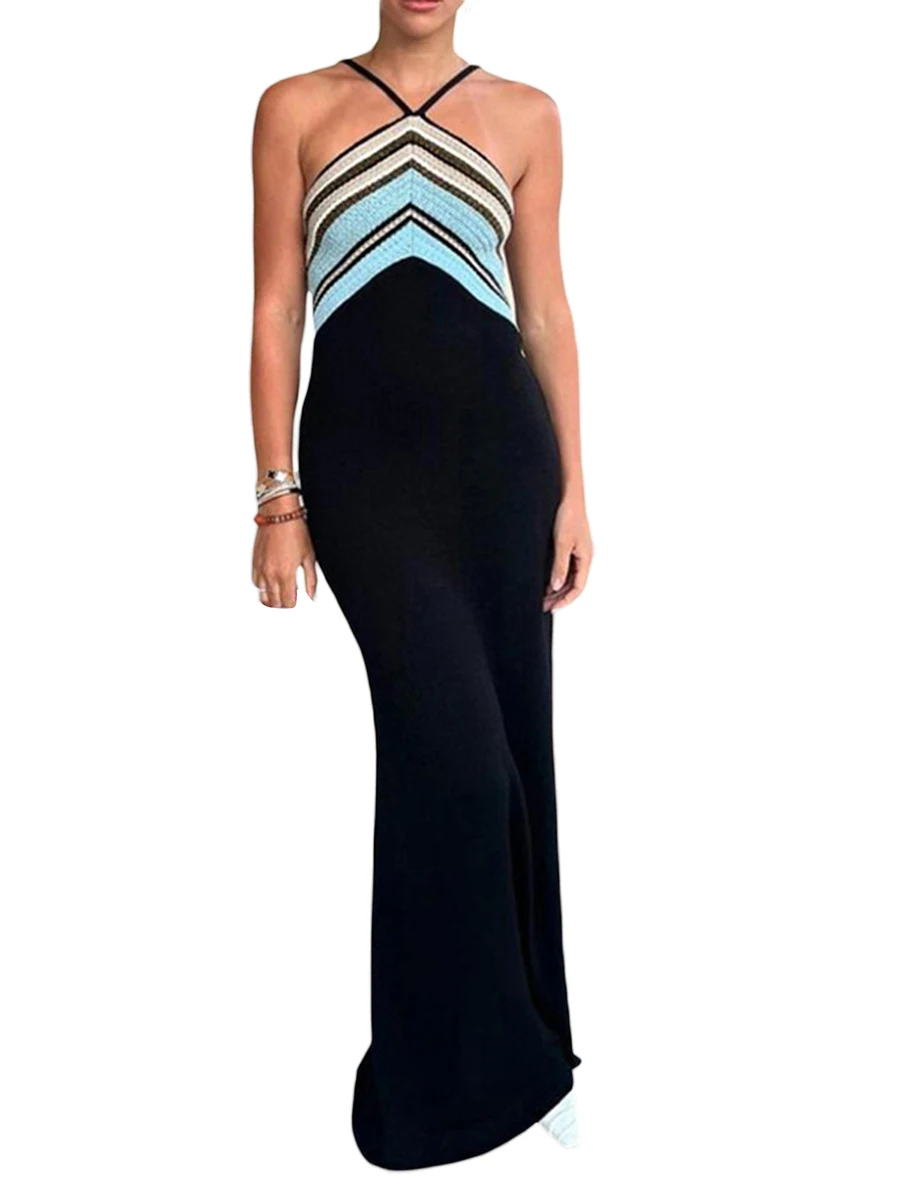 Women Long Bodycon Dress Stripe Contrast Color Sleeveless Cocktail Cami Dress Summer Backless Party Dress
Women Long Bodycon Dress Stripe Contrast Color Sleeveless Cocktail Cami Dress Summer Backless Party Dress