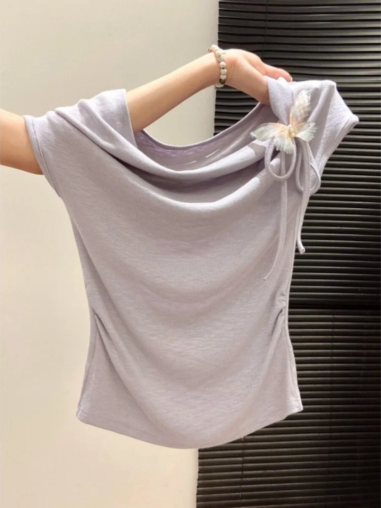 Slim Fit Short Sleeve T-Shirt Women's Summer Pleated Design Sense Elegance Swing Collar Sweet And Spicy Girl Short Top
Slim Fit Short Sleeve T-Shirt Women's Summer Pleated Design Sense Elegance Swing Collar Sweet And Spicy Girl Short Top
