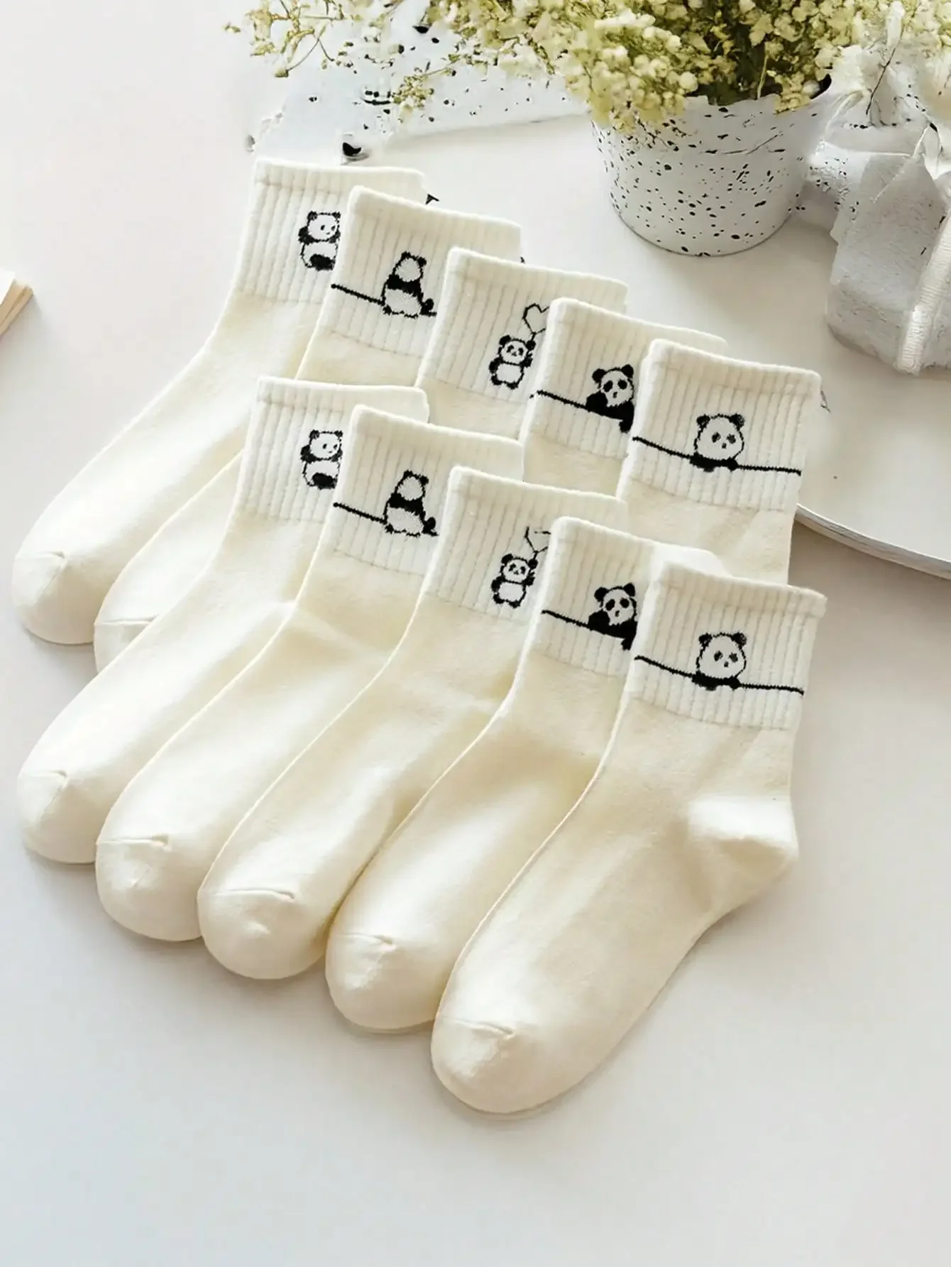 5 Pairs Cute Panda Cartoon Print Women Socks, Minimalist Fashion Comfortable Mid-Calf Socks, Moisture Wicking, Suitable For Daily Matching, All Season Christmas Gift
5 Pairs Cute Panda Cartoon Print Women Socks, Minimalist Fashion Comfortable Mid-Calf Socks, Moisture Wicking, Suitable For Daily Matching, All Season Christmas Gift