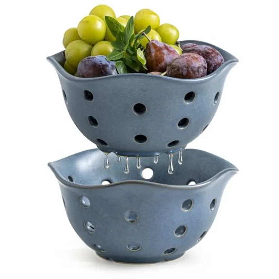Fruit Basket Set of 2 Ceramic Fruit Bowl Berry Basket with Holes 7.6 ch Fruit Contaers Colander for Fridge - Farmhouse Kitchen
Fruit Basket Set of 2 Ceramic Fruit Bowl Berry Basket with Holes 7.6 ch Fruit Contaers Colander for Fridge - Farmhouse Kitchen
