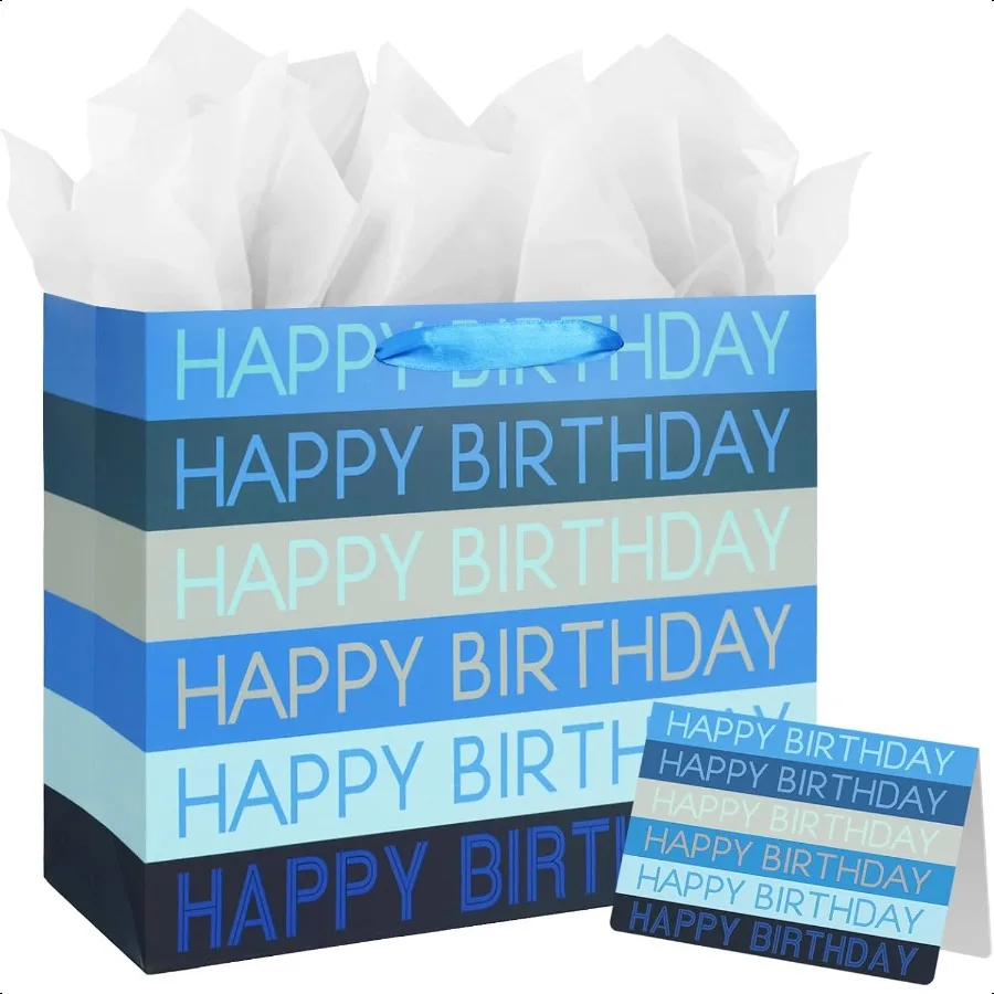 13" Large Happy Birthday Gift Bag with Tissue PaperCard and Handles for Men Boy Kid Birthday Party
13" Large Happy Birthday Gift Bag with Tissue PaperCard and Handles for Men Boy Kid Birthday Party