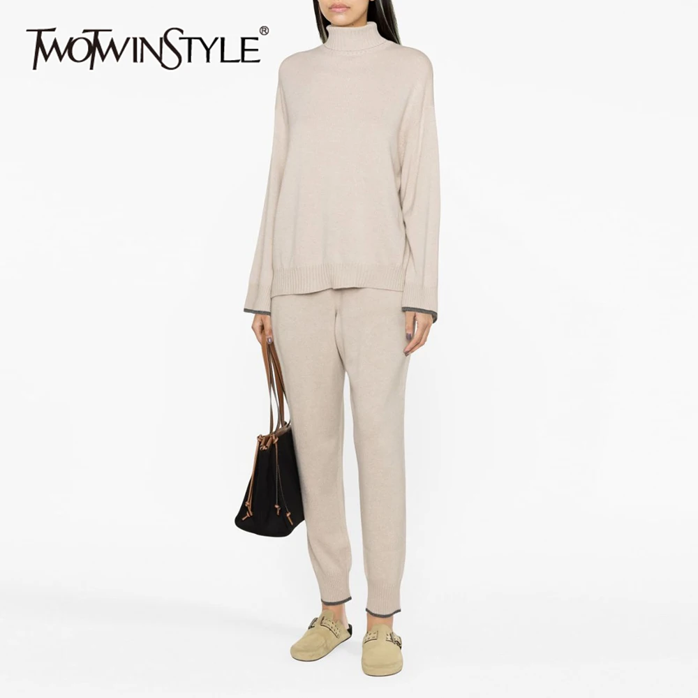 TWOTWINSTYLE Fashion Solid Slimming Casual Two Piece Set For Women Round Neck Long Sleeve Coat High Waist Pant Sets Female Style
TWOTWINSTYLE Fashion Solid Slimming Casual Two Piece Set For Women Round Neck Long Sleeve Coat High Waist Pant Sets Female Style