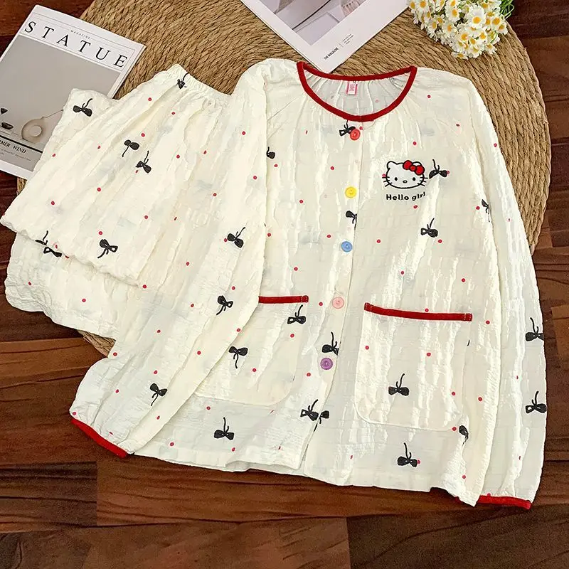 Хлопковая пижама Sanrio Hello Kitty, комплект для сна, весенняя пижама с длинными рукавами и брюками, пижама с мультяшным принтом, ночная рубашка в горошек, домашний костюм
Хлопковая пижама Sanrio Hello Kitty, комплект для сна, весенняя пижама с длинными рукавами и брюками, пижама с мультяшным принтом, ночная рубашка в горошек, домашний костюм