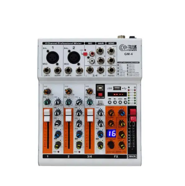 Factory JF04 Hot Sale Mixing Console Audio Mixer Custom Bluetooth Audio Sound Mixers for Music Equipment
Factory JF04 Hot Sale Mixing Console Audio Mixer Custom Bluetooth Audio Sound Mixers for Music Equipment