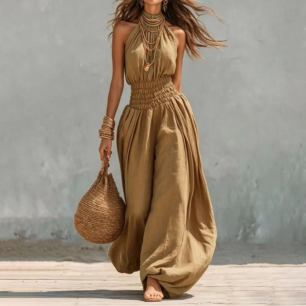 Solid Color Jumpsuit Women’s Halter Jumpsuit Romper Smocked Waist Lantern Pants Summer Travel Vacation Outfit for Women
Solid Color Jumpsuit Women’s Halter Jumpsuit Romper Smocked Waist Lantern Pants Summer Travel Vacation Outfit for Women