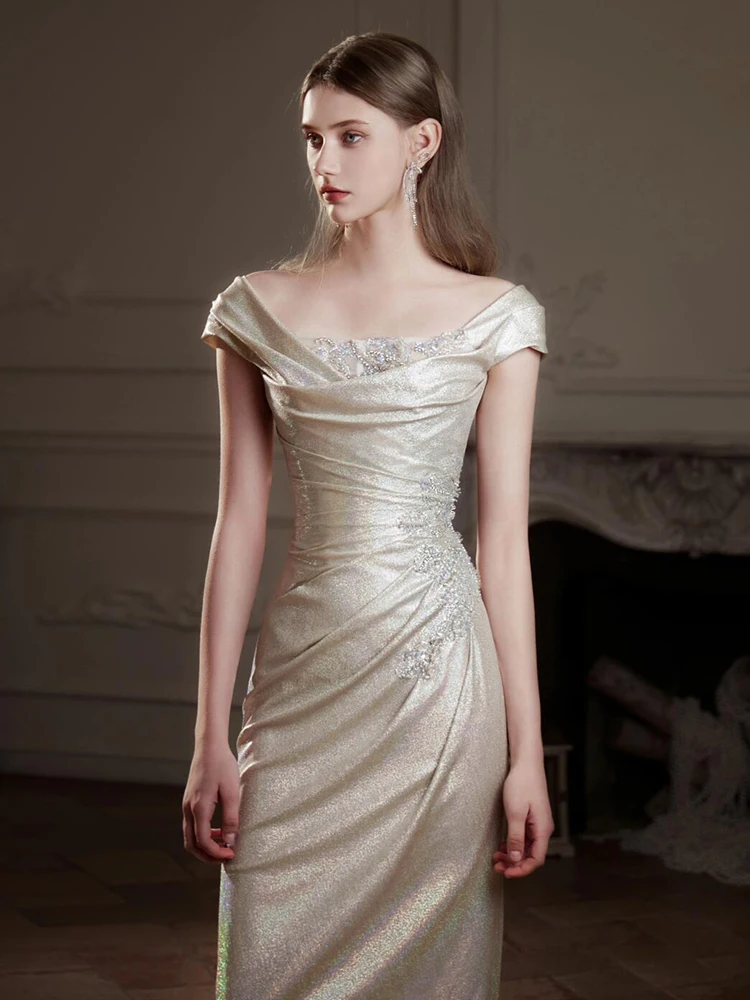 Ele Silver Evening Gown One oulder Wedding Dr Fi Tail Skirt for Marriage Celebration Banquet Performance
Ele Silver Evening Gown One oulder Wedding Dr Fi Tail Skirt for Marriage Celebration Banquet Performance