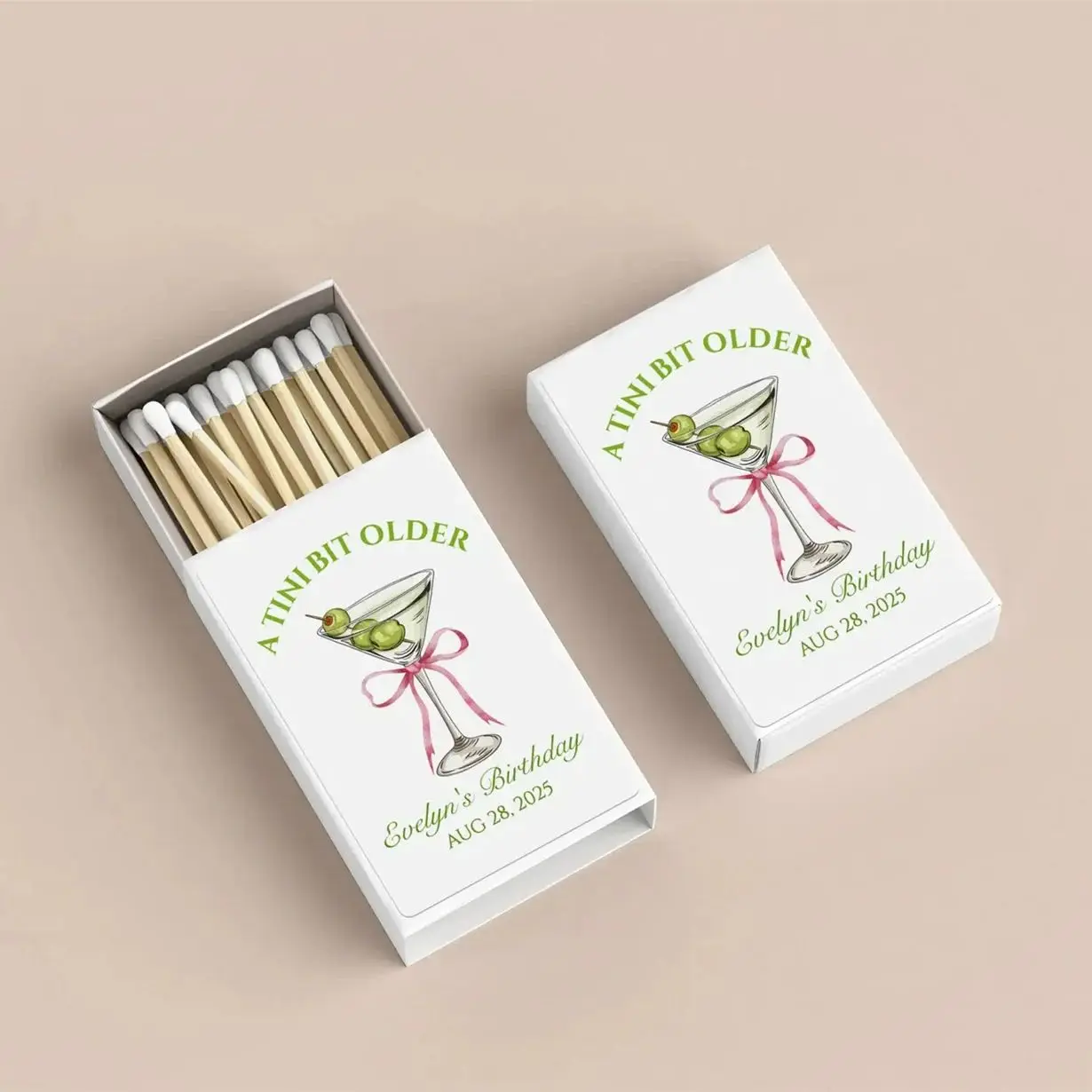 A Tini Bit Older Birthday BULK Matchbox/Martini Birthday Party Favors/Martini Glass with Bow Matchboxes/Happy Birthday Matchbox
A Tini Bit Older Birthday BULK Matchbox/Martini Birthday Party Favors/Martini Glass with Bow Matchboxes/Happy Birthday Matchbox
