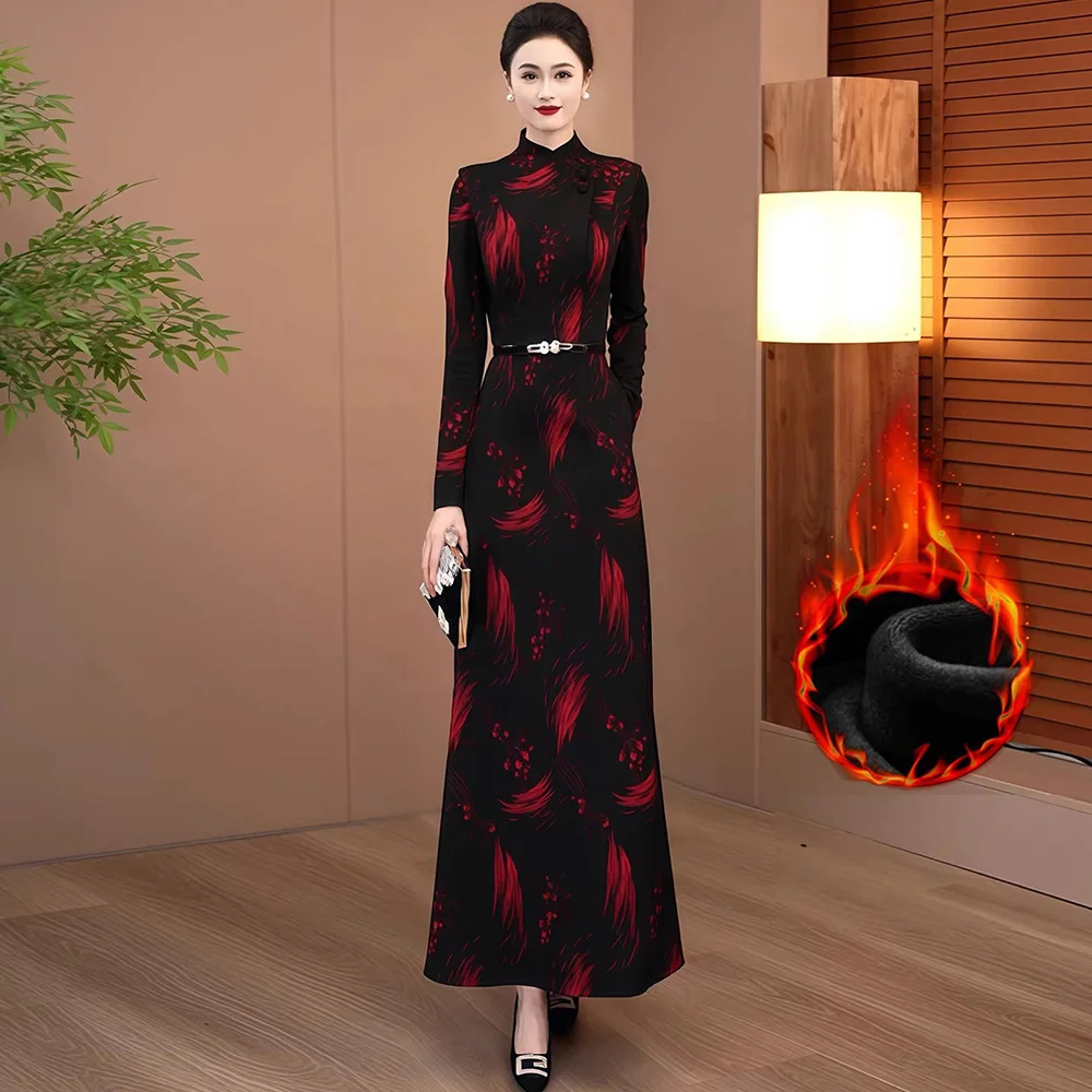 New Women Velvet Liner Long Dress Autumn Winter Fashion Stand Collar High Waist Long Sleeve Dress Elegant Patchwork Slim Dress
New Women Velvet Liner Long Dress Autumn Winter Fashion Stand Collar High Waist Long Sleeve Dress Elegant Patchwork Slim Dress
