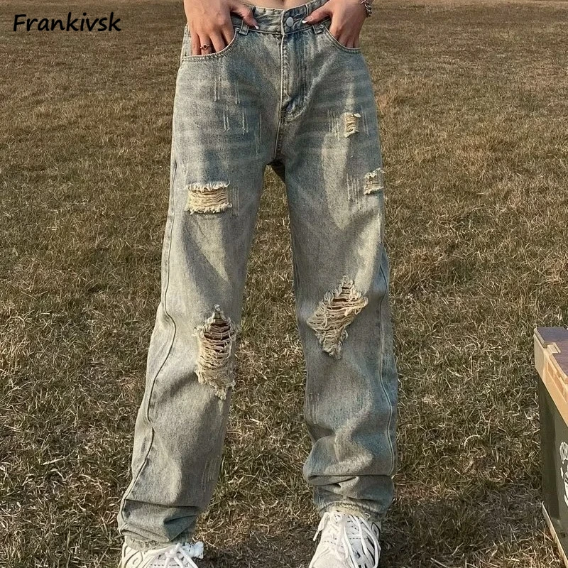 Jeans Women High Street Hole Washed Vintage Denim Trousers Loose Leisure American Style Vibe Full Length All-match Chic Summer
Jeans Women High Street Hole Washed Vintage Denim Trousers Loose Leisure American Style Vibe Full Length All-match Chic Summer