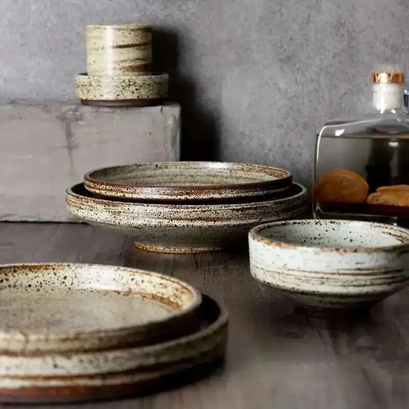 Retro Handmade Stoneware Rice Soup Bowl Tea Cup Round Steak Salad Dinner Plate Dishes Home Dining Dish Japanese Tableware Set
Retro Handmade Stoneware Rice Soup Bowl Tea Cup Round Steak Salad Dinner Plate Dishes Home Dining Dish Japanese Tableware Set