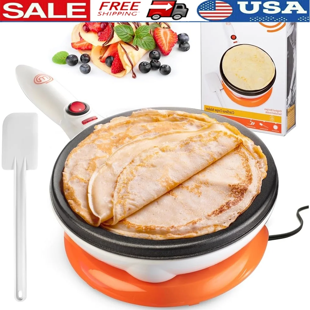 Cordless Electric Crepe Maker Non-stick Dipping Plate Batter Spreader Recipe Guide Compact Kitchen Appliance Crepes and Pancakes 
Cordless Electric Crepe Maker Non-stick Dipping Plate Batter Spreader Recipe Guide Compact Kitchen Appliance Crepes and Pancakes