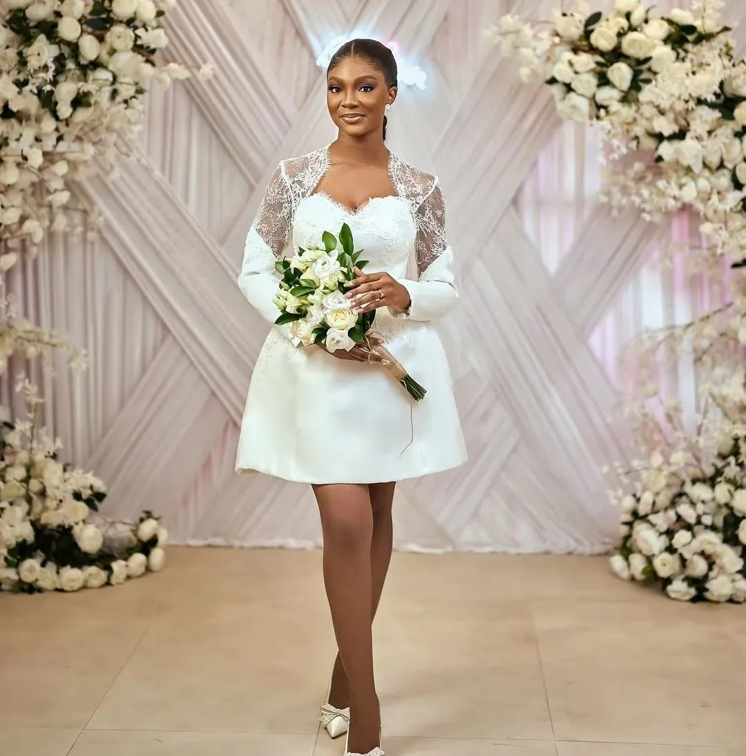 Civil Short Wedding Dresses for Bride Long Sleeve A-line Lace Aso Ebi Nigeria Bridal Reception Party Gowns Vestido De Novia
Civil Short Wedding Dresses for Bride Long Sleeve A-line Lace Aso Ebi Nigeria Bridal Reception Party Gowns Vestido De Novia