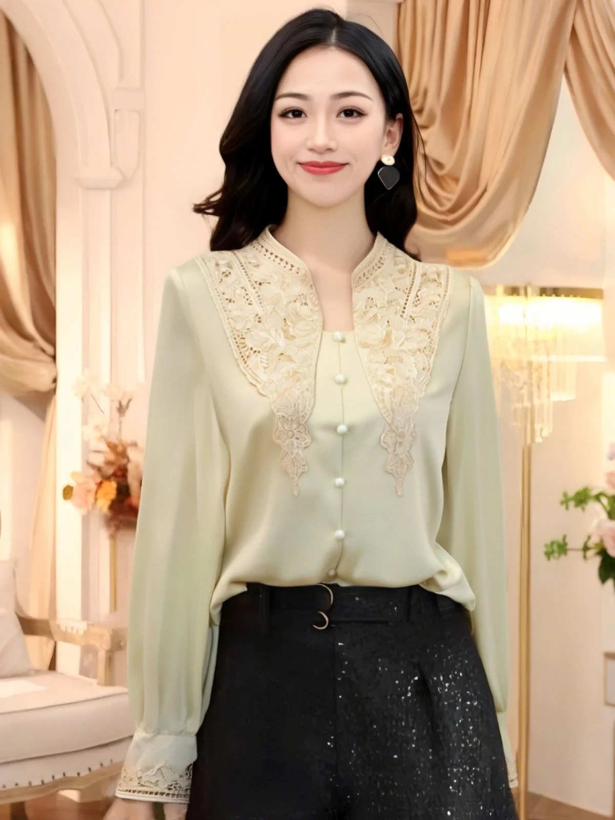 Fashionable Quality Lace Shirt Women's Base Layer Shirt Spring New Style Casual Slim Fit Hollow out Long Sleeve round Neck Pu...
Fashionable Quality Lace Shirt Women's Base Layer Shirt Spring New Style Casual Slim Fit Hollow out Long Sleeve round Neck Pu...