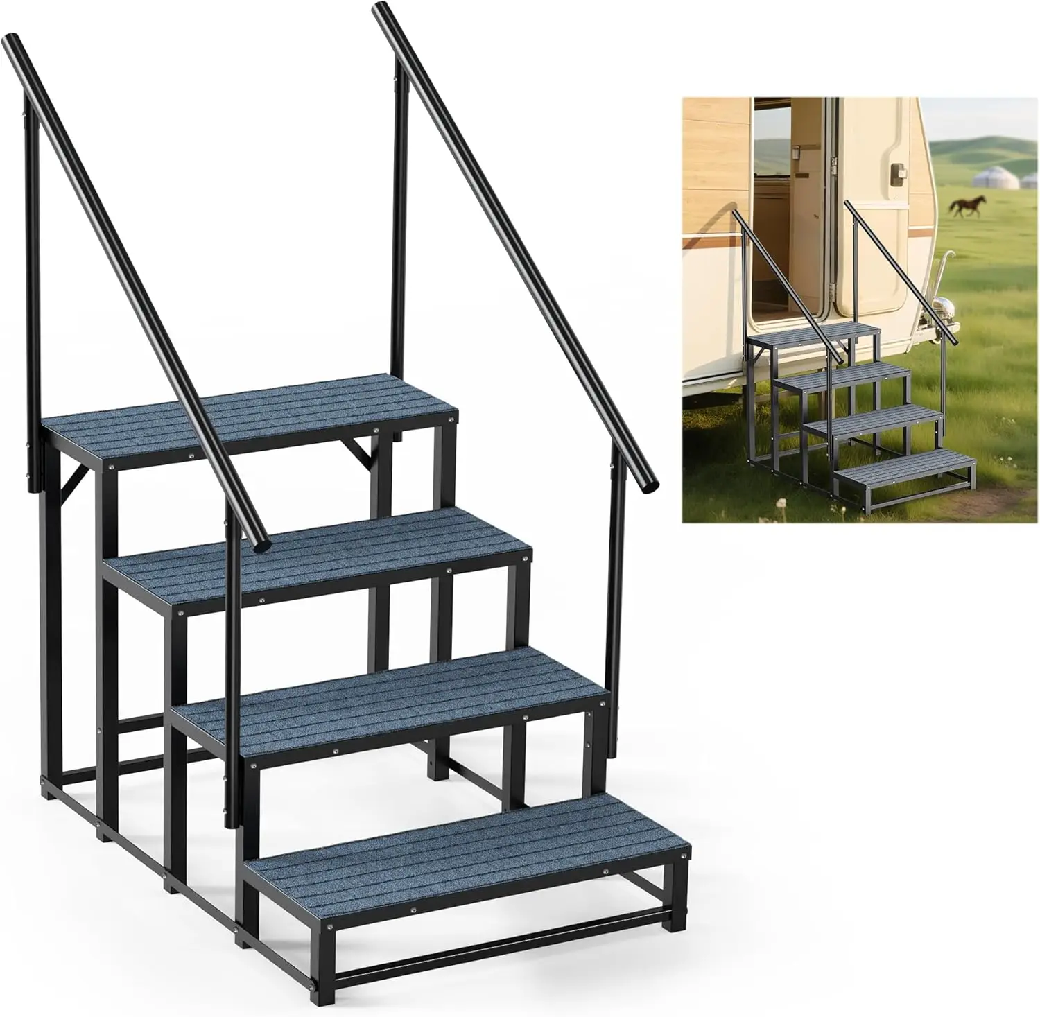 RV Steps 2 Handrail 4-Step Heavy Duty Waterproof Rectangle Hot Tub Steps Non-Slip Outdoor Spa Steps For RV Camper Trailer Mobile
RV Steps 2 Handrail 4-Step Heavy Duty Waterproof Rectangle Hot Tub Steps Non-Slip Outdoor Spa Steps For RV Camper Trailer Mobile