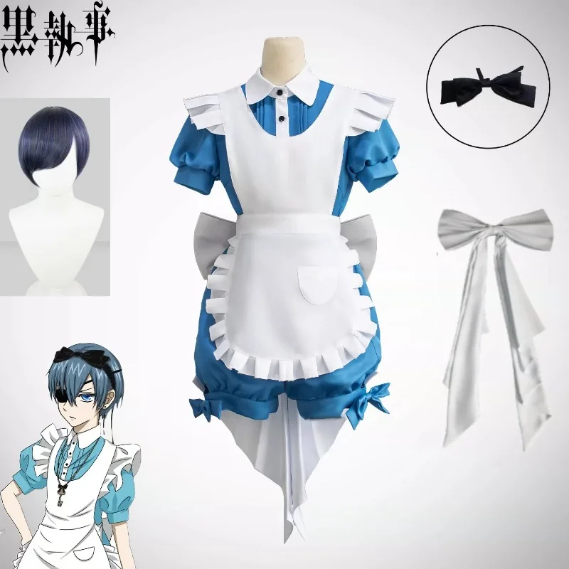 Black Butler Ciel Phantomhive Cosplay Costume Alice Maid Outfit Blue Dress Lace Apron Headband Full Set for Women Cosplay Party
Black Butler Ciel Phantomhive Cosplay Costume Alice Maid Outfit Blue Dress Lace Apron Headband Full Set for Women Cosplay Party