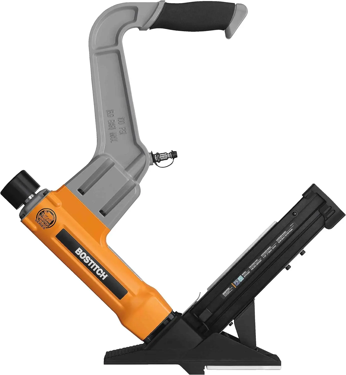 BOSTITCHlooring Nailer5.5 GA flooring staples or 16 GA L-Cleats from 1-1/2-inch to 2-inch length with this pneumatic nailerstapl
BOSTITCHlooring Nailer5.5 GA flooring staples or 16 GA L-Cleats from 1-1/2-inch to 2-inch length with this pneumatic nailerstapl