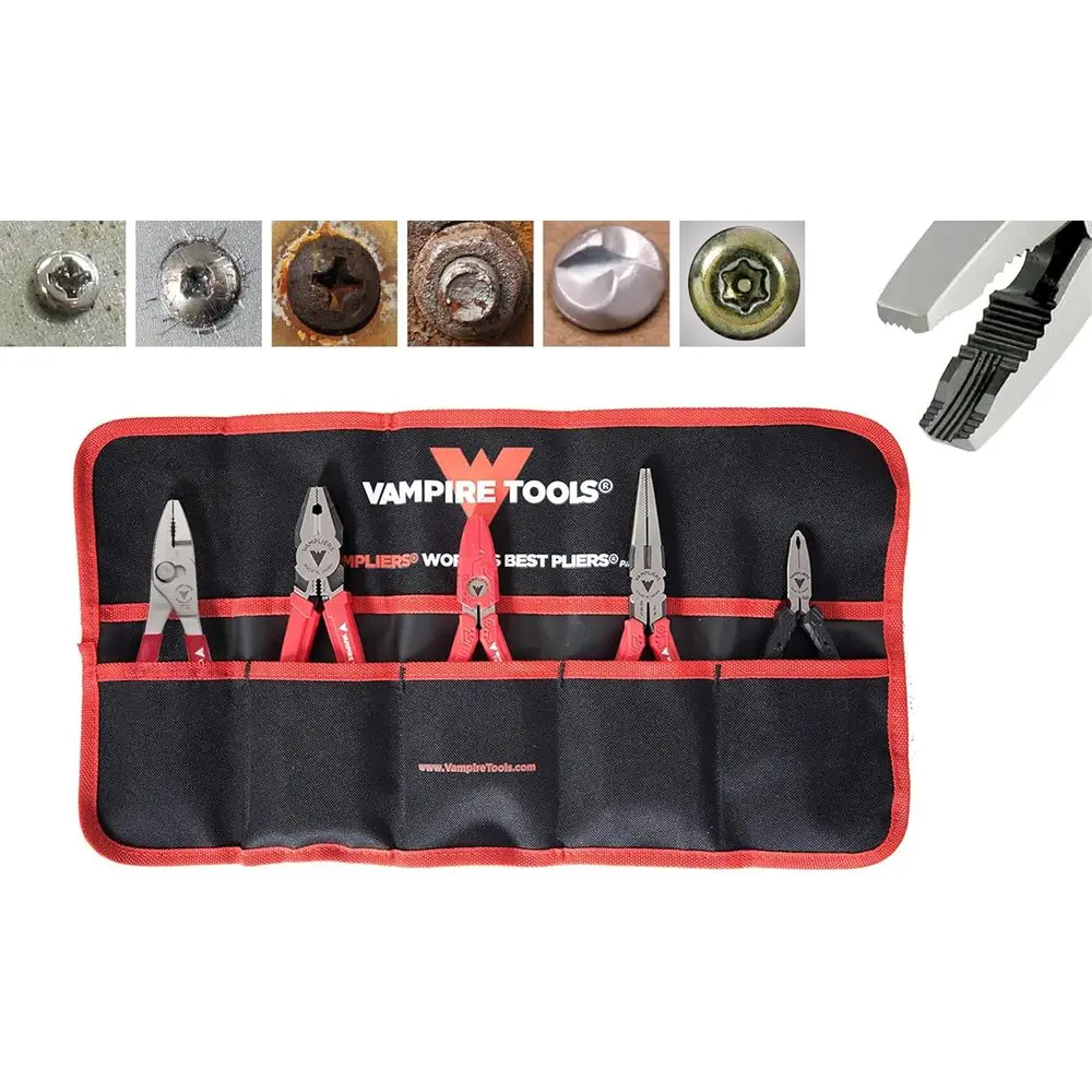 Japanese 5-Piece Screw Extractor Pliers Set: 8 Linesman, 7.5 Needle Nose, 7 Slip Joint, 6.25, 5 Mini Pliers with Rolling Tool Ba
Japanese 5-Piece Screw Extractor Pliers Set: 8 Linesman, 7.5 Needle Nose, 7 Slip Joint, 6.25, 5 Mini Pliers with Rolling Tool Ba