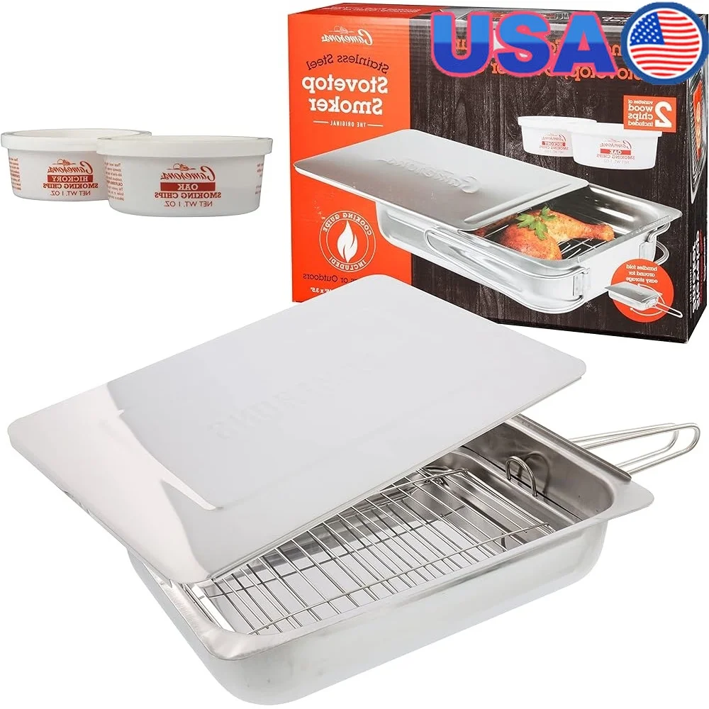 Large Stainless Steel Stovetop Smoker Box with Hickory Oak Wood Chips Indoor Outdoor BBQ Smoking Recipes Family Cooking
Large Stainless Steel Stovetop Smoker Box with Hickory Oak Wood Chips Indoor Outdoor BBQ Smoking Recipes Family Cooking