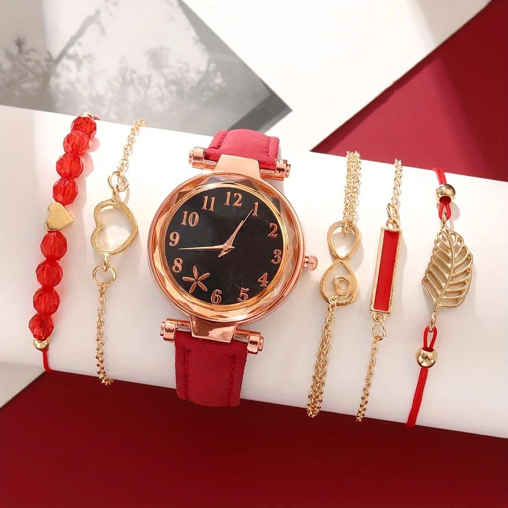 Fashion Flower Dial Women's Watches Leather Band Quartz Watch Heart Leaf Bracelet Set Suitable for Parties
Fashion Flower Dial Women's Watches Leather Band Quartz Watch Heart Leaf Bracelet Set Suitable for Parties