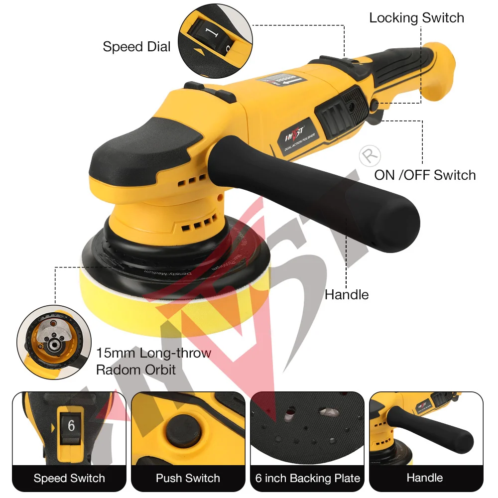 HYVST Dual Action Polisher 710W 6 Inch 15MM Random Orbital Buffer Polisher for Car Detailing 3000-4500RMP 6Variable Speed Buffer 
HYVST Dual Action Polisher 710W 6 Inch 15MM Random Orbital Buffer Polisher for Car Detailing 3000-4500RMP 6Variable Speed Buffer