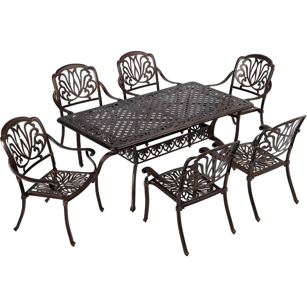 7-Piece Cast Aluminum Patio Furniture Set, Outdoor Patio Dining Set Bistro Conversation Set, All-Weather Rectangular Table
7-Piece Cast Aluminum Patio Furniture Set, Outdoor Patio Dining Set Bistro Conversation Set, All-Weather Rectangular Table