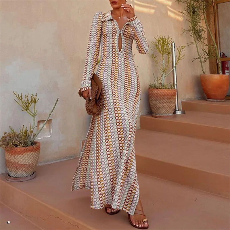 Women Crochet Dress y2k Clothes Vacation Colorful Pattern Turn Down Collar Long Sleeve Knitted Dresses Party Dresses Streetwear
Women Crochet Dress y2k Clothes Vacation Colorful Pattern Turn Down Collar Long Sleeve Knitted Dresses Party Dresses Streetwear