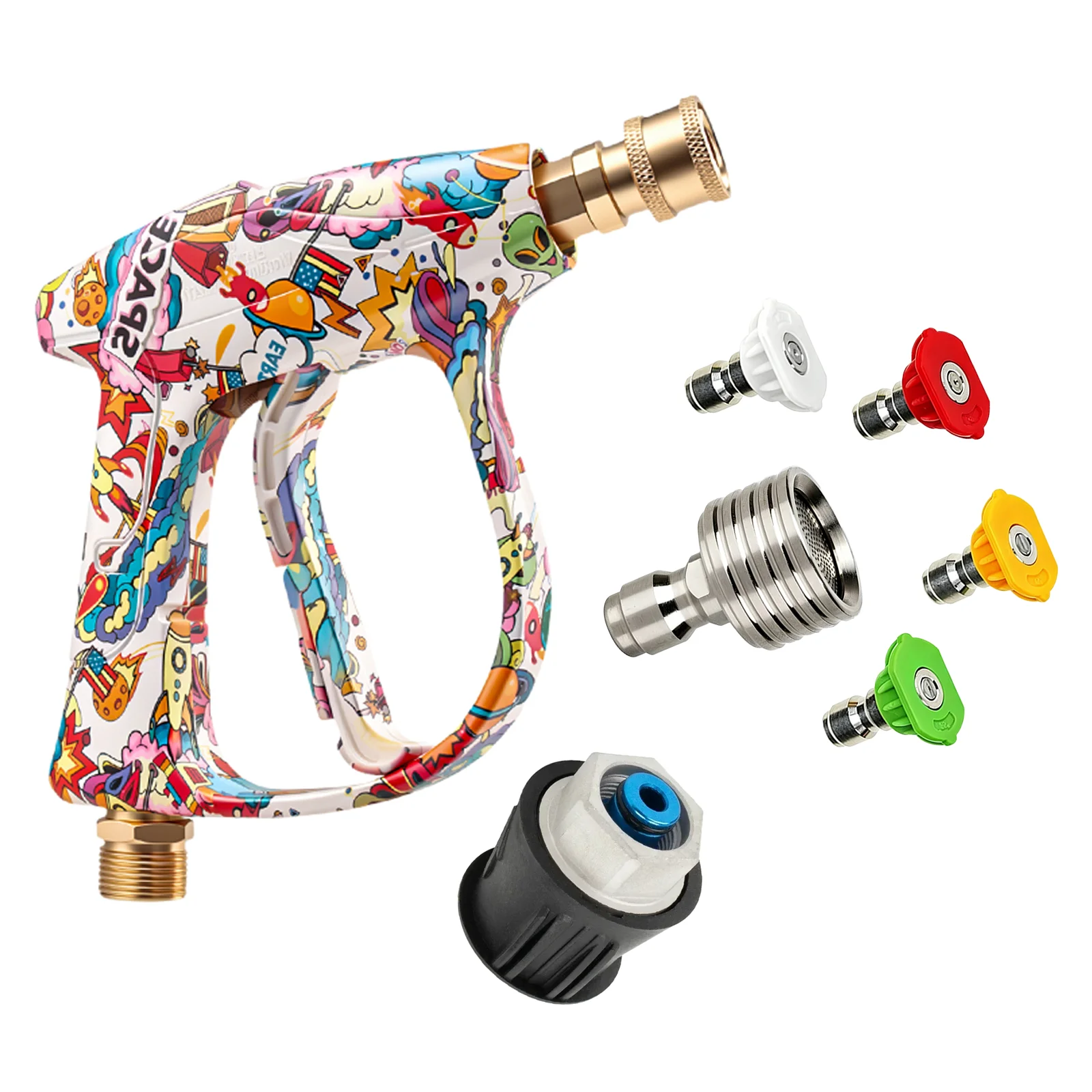 New Graffiti Pressure Gun Combo with 4 Color Nozzles, Stainless Steel Spray Nozzle and Bosch Washer Adapter
New Graffiti Pressure Gun Combo with 4 Color Nozzles, Stainless Steel Spray Nozzle and Bosch Washer Adapter