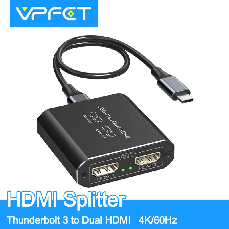 VPFET USB C to Dual HDMI Adapter 4K/60Hz Type C to HDMI Splitter for 2 Monitors Hub Extend Display for Windows Not Support MST
VPFET USB C to Dual HDMI Adapter 4K/60Hz Type C to HDMI Splitter for 2 Monitors Hub Extend Display for Windows Not Support MST