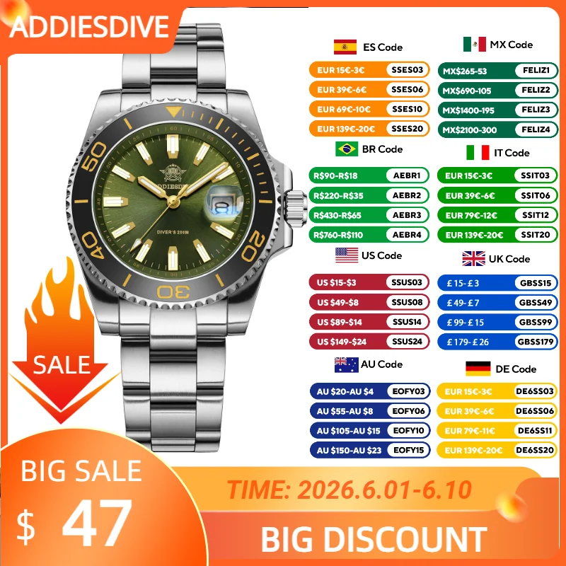 ADDIESDIVE NEW Stainless Steel Man 2115 Quartz Watch Luxury 100m Waterproof Ceramic bezel Relogios Masculino Clock Watch for Men
ADDIESDIVE NEW Stainless Steel Man 2115 Quartz Watch Luxury 100m Waterproof Ceramic bezel Relogios Masculino Clock Watch for Men