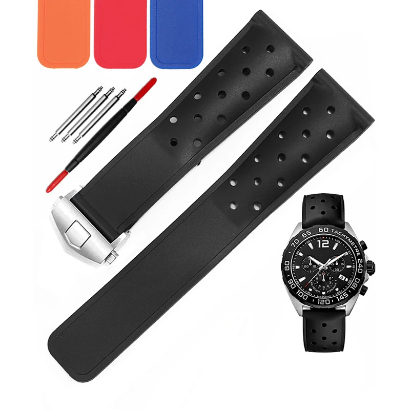 22mm Breathable Silicone Watch band for TAG heuer F1 CAZ201 WAZ2113 CAZ1010 Watch Strap Soft Rubber wristband and folding buckle
22mm Breathable Silicone Watch band for TAG heuer F1 CAZ201 WAZ2113 CAZ1010 Watch Strap Soft Rubber wristband and folding buckle