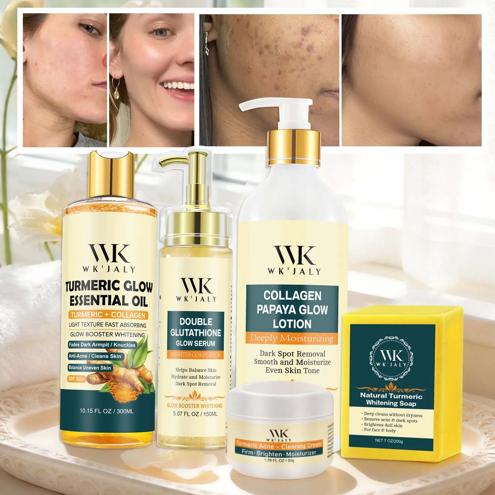 WK JALY Lightening Skin Care Kit for Dark, Black, Caramel Skin, Moisturizing, Acne and Spots Removal, Even Skin Tone for Women
WK JALY Lightening Skin Care Kit for Dark, Black, Caramel Skin, Moisturizing, Acne and Spots Removal, Even Skin Tone for Women