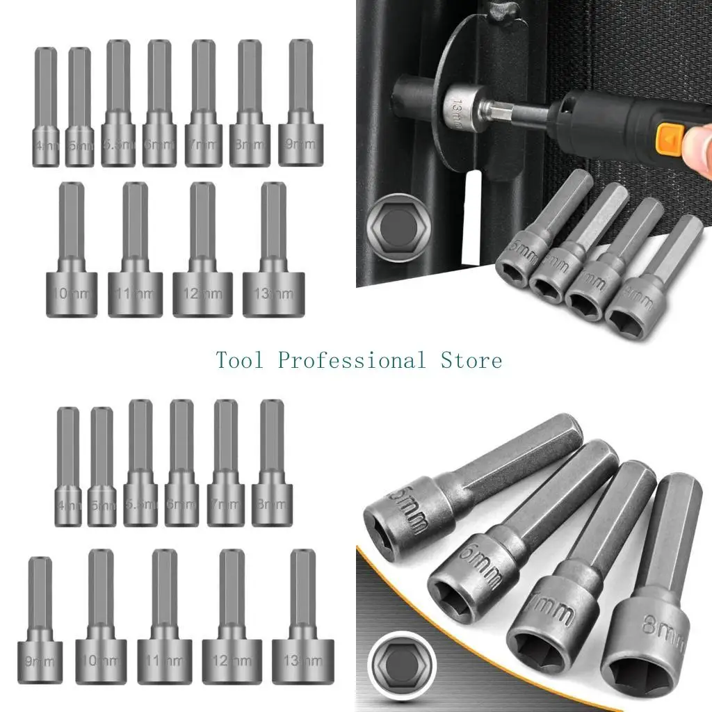 57QF 11Pcs Extension Socket Drill Bit Holder 1/4" Hex Nonmagnetic Extension Bit Hex Extension Nut Driver Socket Set
57QF 11Pcs Extension Socket Drill Bit Holder 1/4" Hex Nonmagnetic Extension Bit Hex Extension Nut Driver Socket Set