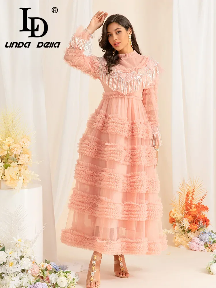 Новое женское длинное платье LD LINDA DELLA с блестками, рюшами и вставками, розовое, осень-зима 2024, в европейском и американском стиле
Новое женское длинное платье LD LINDA DELLA с блестками, рюшами и вставками, розовое, осень-зима 2024, в европейском и американском стиле