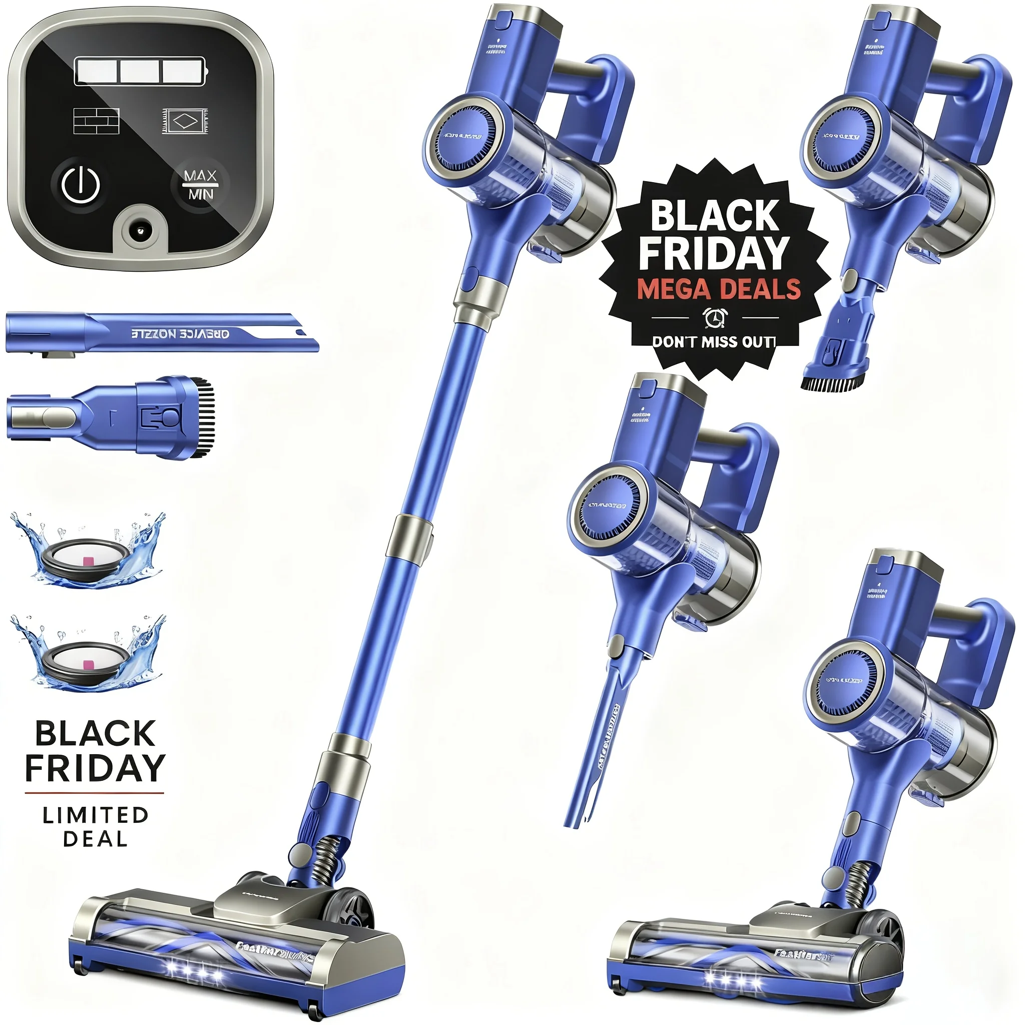 Cordless Vacuum Cleaner 46KPA (Main Unit Available for Separate Purchase), Lightweight & Detachable Battery, Powerful Suction for Home, 6-Stage Filtration, Tangle-Free V-Shaped Brush, for Hard Floor/Carpet/Pet Hair
Cordless Vacuum Cleaner 46KPA (Main Unit Available for Separate Purchase), Lightweight & Detachable Battery, Powerful Suction for Home, 6-Stage Filtration, Tangle-Free V-Shaped Brush, for Hard Floor/Carpet/Pet Hair
