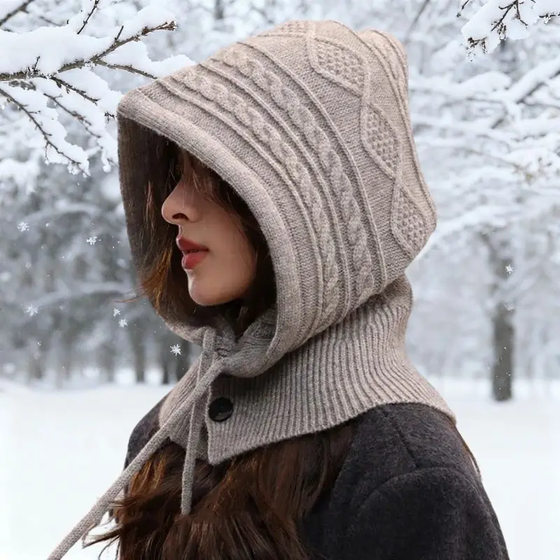 Korean Style Knitted Drawstring Balaclava Hat One-piece Neck Collar Pullover Hat Outdoor Warm Women's Winter Hat Wholesale
Korean Style Knitted Drawstring Balaclava Hat One-piece Neck Collar Pullover Hat Outdoor Warm Women's Winter Hat Wholesale