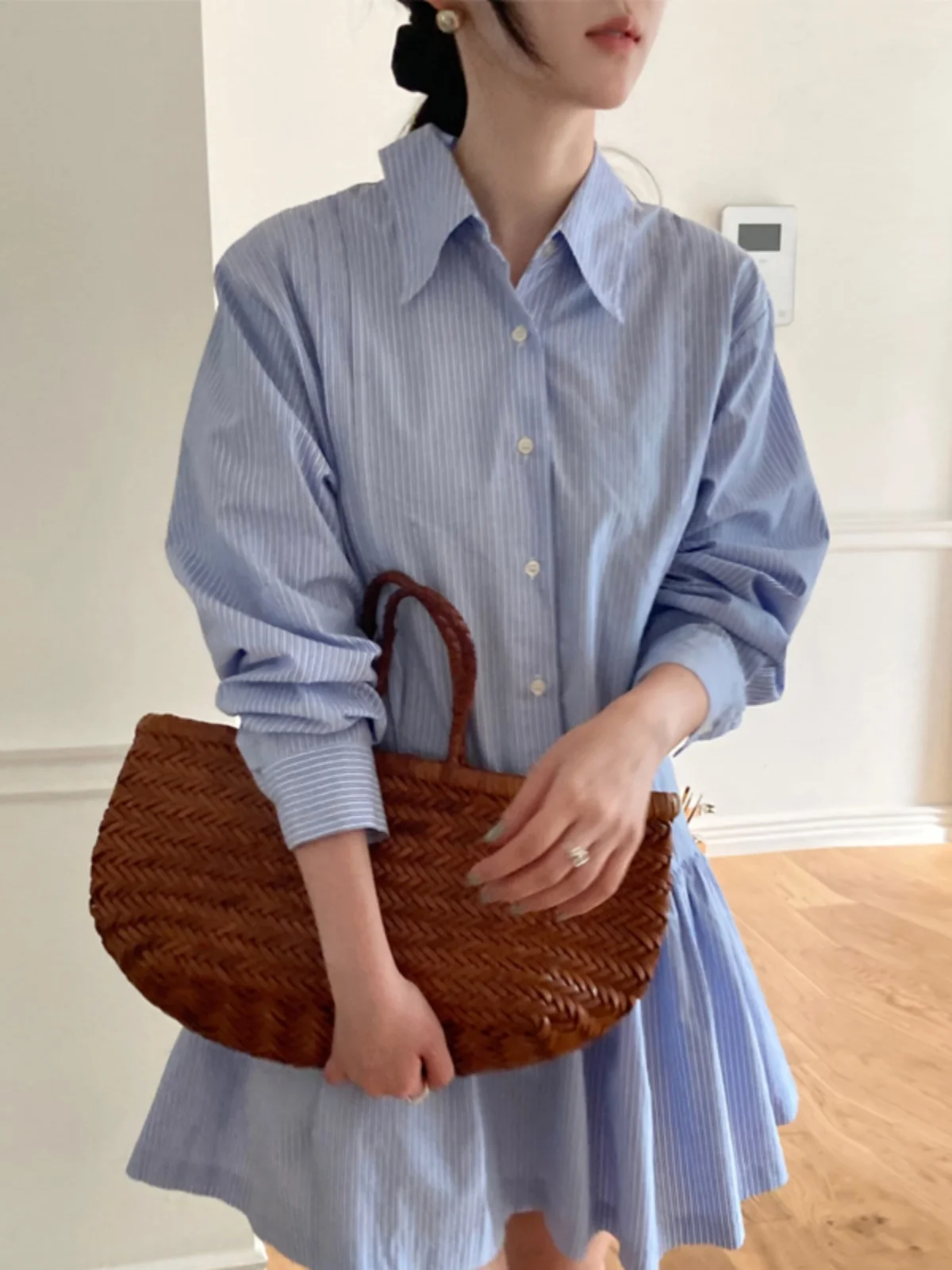 Women's irt Dr with Pleated Collar Long Sve Commute Sle Loose Fit Vertical Stripes ort Skirt Sweet Versatile
Women's irt Dr with Pleated Collar Long Sve Commute Sle Loose Fit Vertical Stripes ort Skirt Sweet Versatile