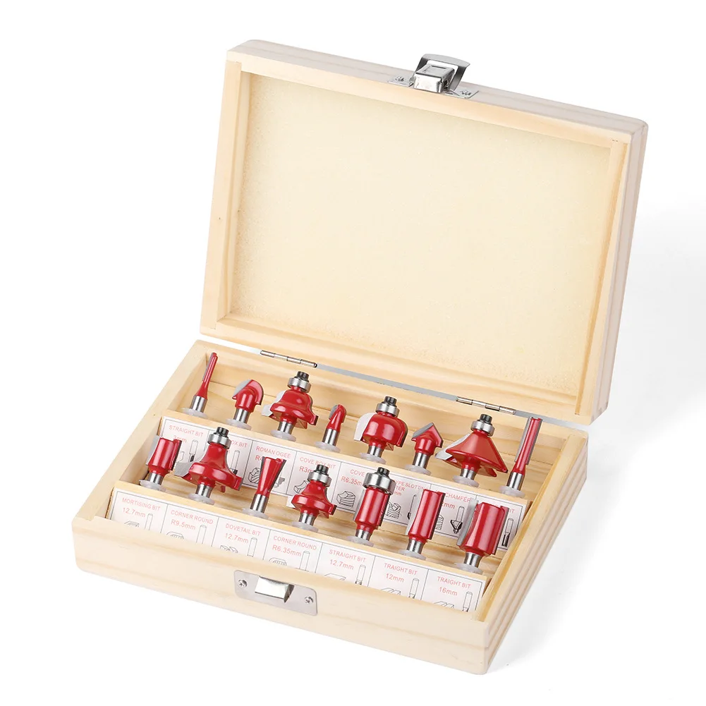 15pcs Router Bits Set Trimming Straight 1/4" 6mm Shank Milling Cutter for Trimming Wood Bearing Cove Box Bit Woodworking Tools
15pcs Router Bits Set Trimming Straight 1/4" 6mm Shank Milling Cutter for Trimming Wood Bearing Cove Box Bit Woodworking Tools