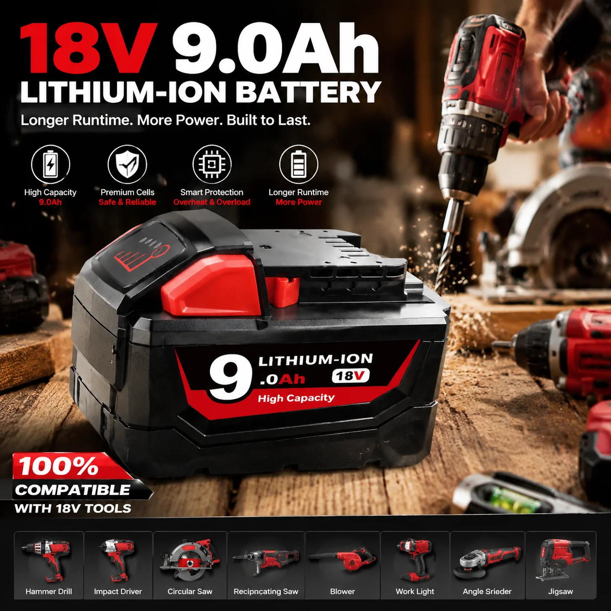 M18 Battery 12Ah 18V Li-Ion Replacement For Milwaukee 48-11-1860 48-11-1850 48-11-1840 48-11-1830 Power Tool
M18 Battery 12Ah 18V Li-Ion Replacement For Milwaukee 48-11-1860 48-11-1850 48-11-1840 48-11-1830 Power Tool