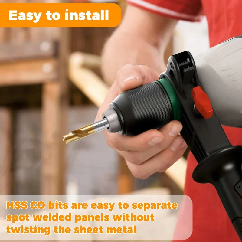 5/16 inch (8mm) diameter 5-piece drill bit set, high-speed cobalt steel weld cutting drill bit disassembly tool accessories
5/16 inch (8mm) diameter 5-piece drill bit set, high-speed cobalt steel weld cutting drill bit disassembly tool accessories