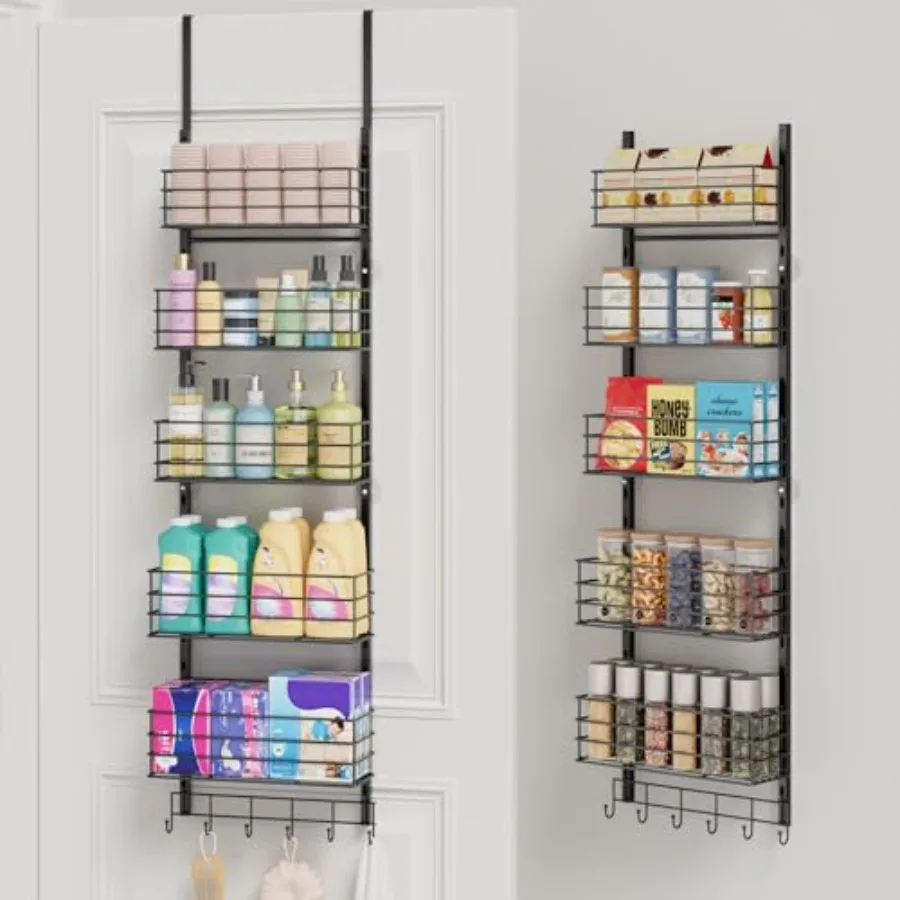 Over The Door Organizer - Door Organizer Hanging with 5 Adjustable Metal Large Capacity Basket and 6 Coat Hook Wall Mounted She
Over The Door Organizer - Door Organizer Hanging with 5 Adjustable Metal Large Capacity Basket and 6 Coat Hook Wall Mounted She