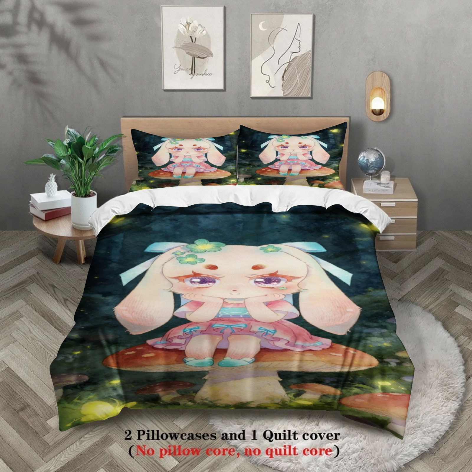 Softville Cozy Town 3PCS Bedding Sets Lop Rabbit Sitting Mushroom Printed Duvet Cover No filling Cartoon Style Queen King Size
Softville Cozy Town 3PCS Bedding Sets Lop Rabbit Sitting Mushroom Printed Duvet Cover No filling Cartoon Style Queen King Size