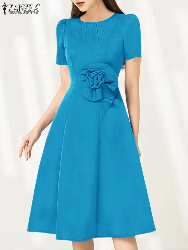 ZANZEA Stylish Fabric Flower Satin Knee-Length Dress Women Elegant Pintuck O-Neck Short Sleeve Fitted Waist A-Line Robes Femme
ZANZEA Stylish Fabric Flower Satin Knee-Length Dress Women Elegant Pintuck O-Neck Short Sleeve Fitted Waist A-Line Robes Femme