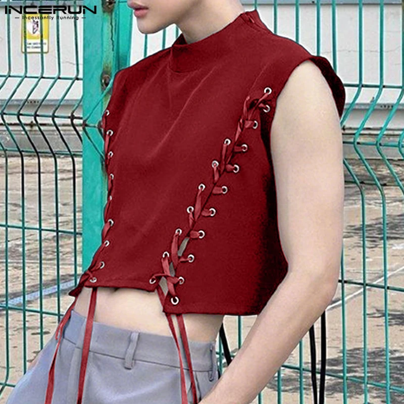INCERUN Men Tank Tops Solid Color Stand Collar Sleeveless Lace Up Male Vests Streetwear Summer 2025 Fashion Sexy Crop Tops Men
INCERUN Men Tank Tops Solid Color Stand Collar Sleeveless Lace Up Male Vests Streetwear Summer 2025 Fashion Sexy Crop Tops Men