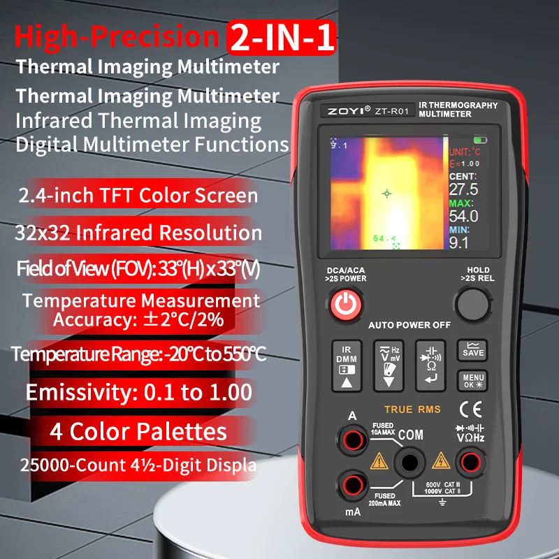 ZOYI R01 True RMS Multifunctional Thermal Imager and Multimeter 2-in-1 Infrared Temperature Measurement and Electrical Tester