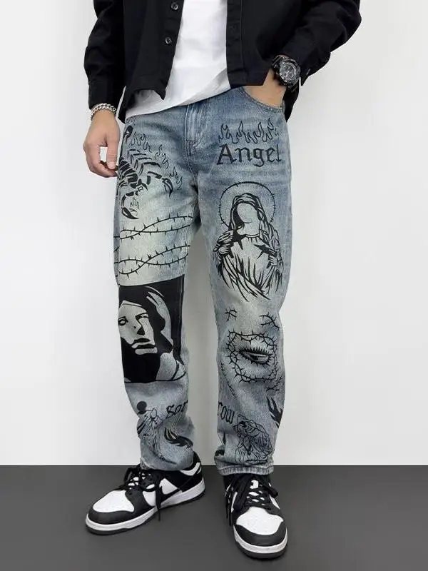 Оригинальные мужские джинсы свободного кроя fiti Artwork High Street Sle, летние длинные брюки, прямые джинсы с высокой талией
Оригинальные мужские джинсы свободного кроя fiti Artwork High Street Sle, летние длинные брюки, прямые джинсы с высокой талией