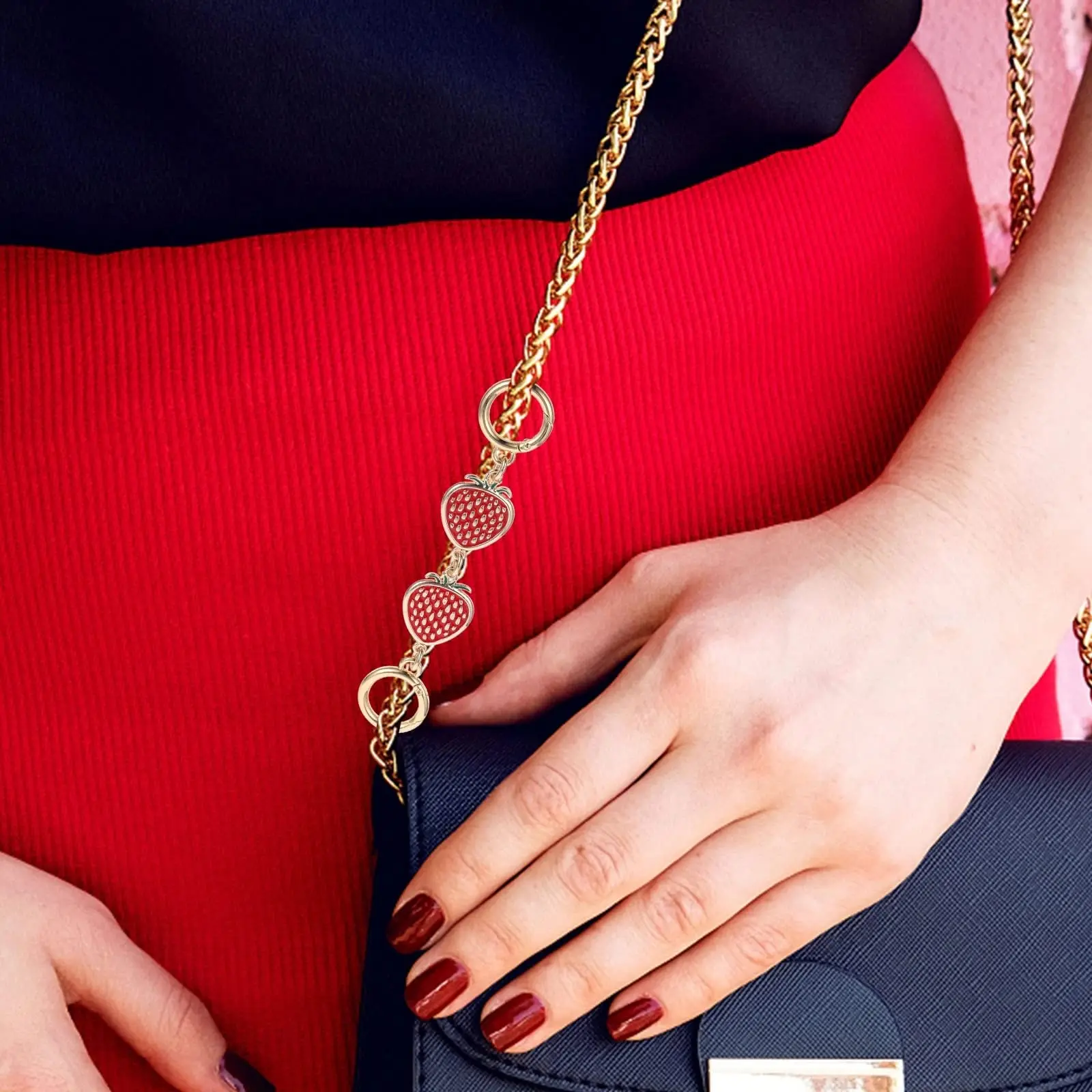HOLIN Strawberry Purse Strap Extender Gold Chain Cute Bag Extender Replacement Accessories Charms Decoration for Purse Handbags
HOLIN Strawberry Purse Strap Extender Gold Chain Cute Bag Extender Replacement Accessories Charms Decoration for Purse Handbags