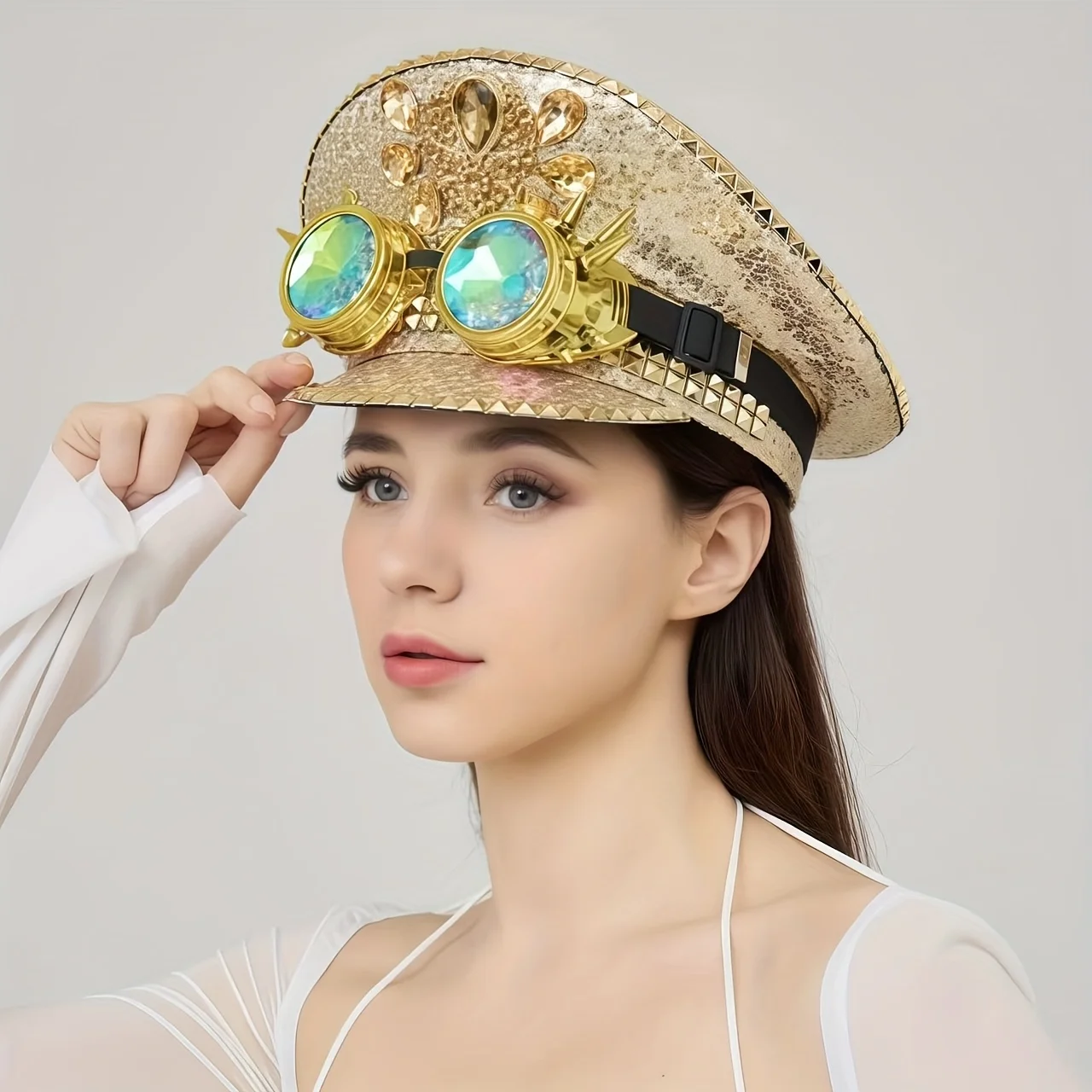 Steampunk Captain Hat Rhinestone for Music Festival, Halloween, Disco, Burning Man, Vintage Military Cap for Men & Women
Steampunk Captain Hat Rhinestone for Music Festival, Halloween, Disco, Burning Man, Vintage Military Cap for Men & Women