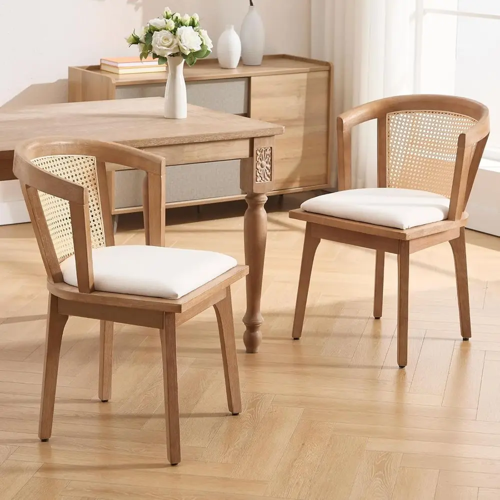Rattan Wood Dining Chairs Set of 2 with Barrel Cane Backrest and Upholstered Seat, Suitable for Kitchen, Dining Room, Cafe, or B
Rattan Wood Dining Chairs Set of 2 with Barrel Cane Backrest and Upholstered Seat, Suitable for Kitchen, Dining Room, Cafe, or B