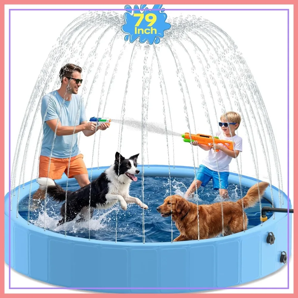 79'' Dog Pool with Sprinkler, Foldable Pool for Large Dogs, 2-in-1 Non-Slip Swimming Pool for Dogs & Kids, Heavy Duty Hard Plastic Pet Bathing Tub for Outdoor Backyard
79'' Dog Pool with Sprinkler, Foldable Pool for Large Dogs, 2-in-1 Non-Slip Swimming Pool for Dogs & Kids, Heavy Duty Hard Plastic Pet Bathing Tub for Outdoor Backyard